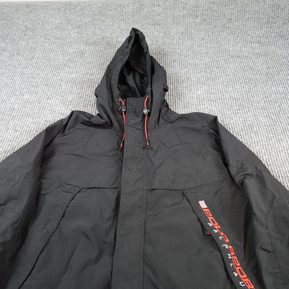 Vintage Polo Sport Ralph Lauren Jacket Mens Medium Black Hooded Windbreaker - Picture 3 of 9